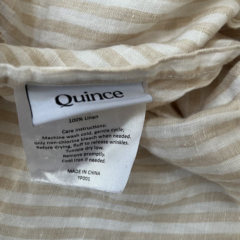 Quince King Pillow Shams Set of 2 100% Linen Striped beige & Ivory - Picture 3 of 9